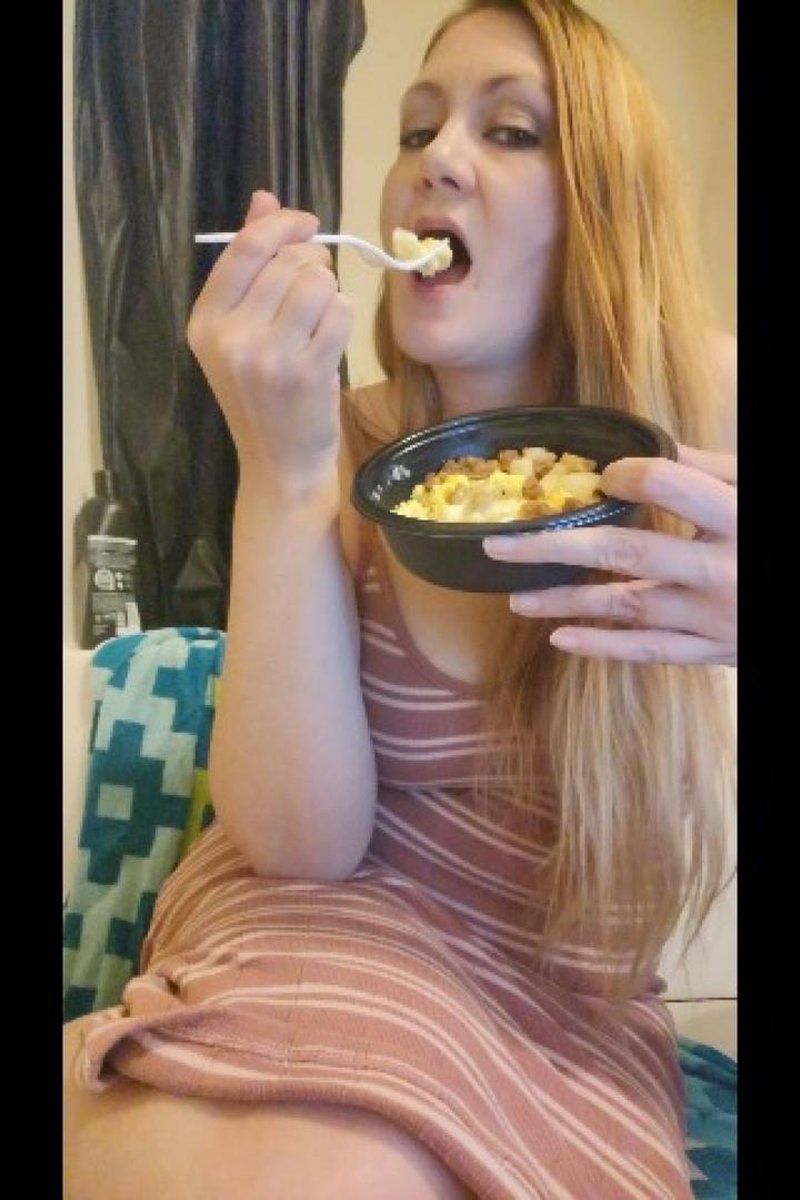 Eating A Breakfast Egg Bowl Chewing Hiding Bathroom - Screenshot 1 of 4 - Bathroom