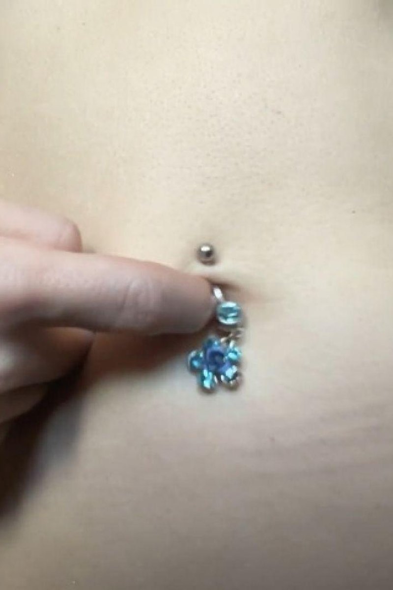 Blue Flower Dangle Belly Button Fingering - Screenshot 1 of 4 - Belly Fetish