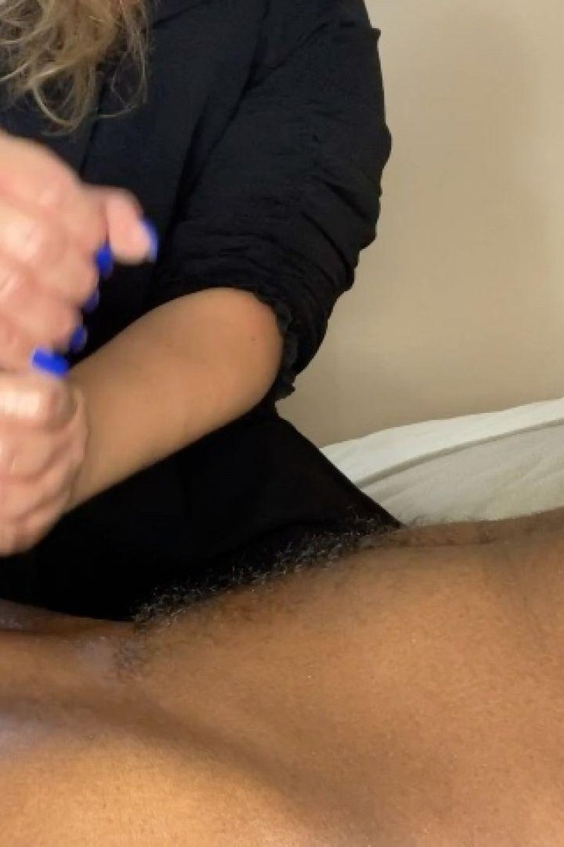 Again Long Bright Blue Nails Playing With His Big Black Dick - Screenshot 1 of 4 - Fetish