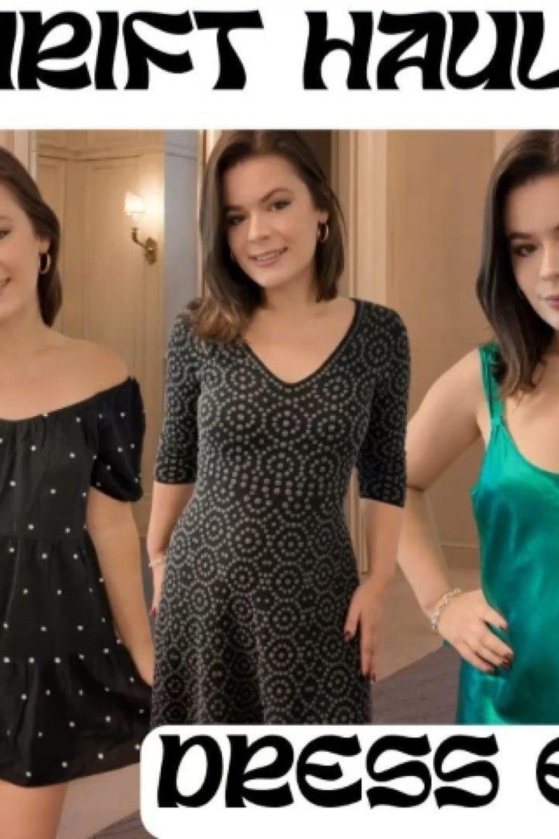 Nude Dress Thrift Try On Haul - Screenshot 1 of 4 - Brown Hair