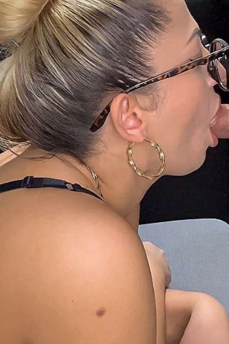 Hot Blonde MILF With Glasses Behind The Gloryhole - Screenshot 1 of 4 - Big Tits