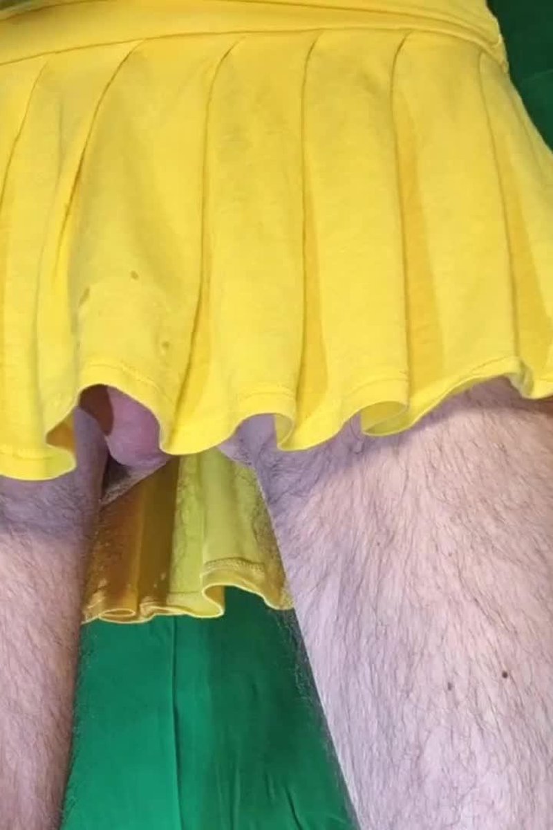 Blue Mesh Lacy Thong Under Yellow Skirt - Screenshot 1 of 4 - ASMR