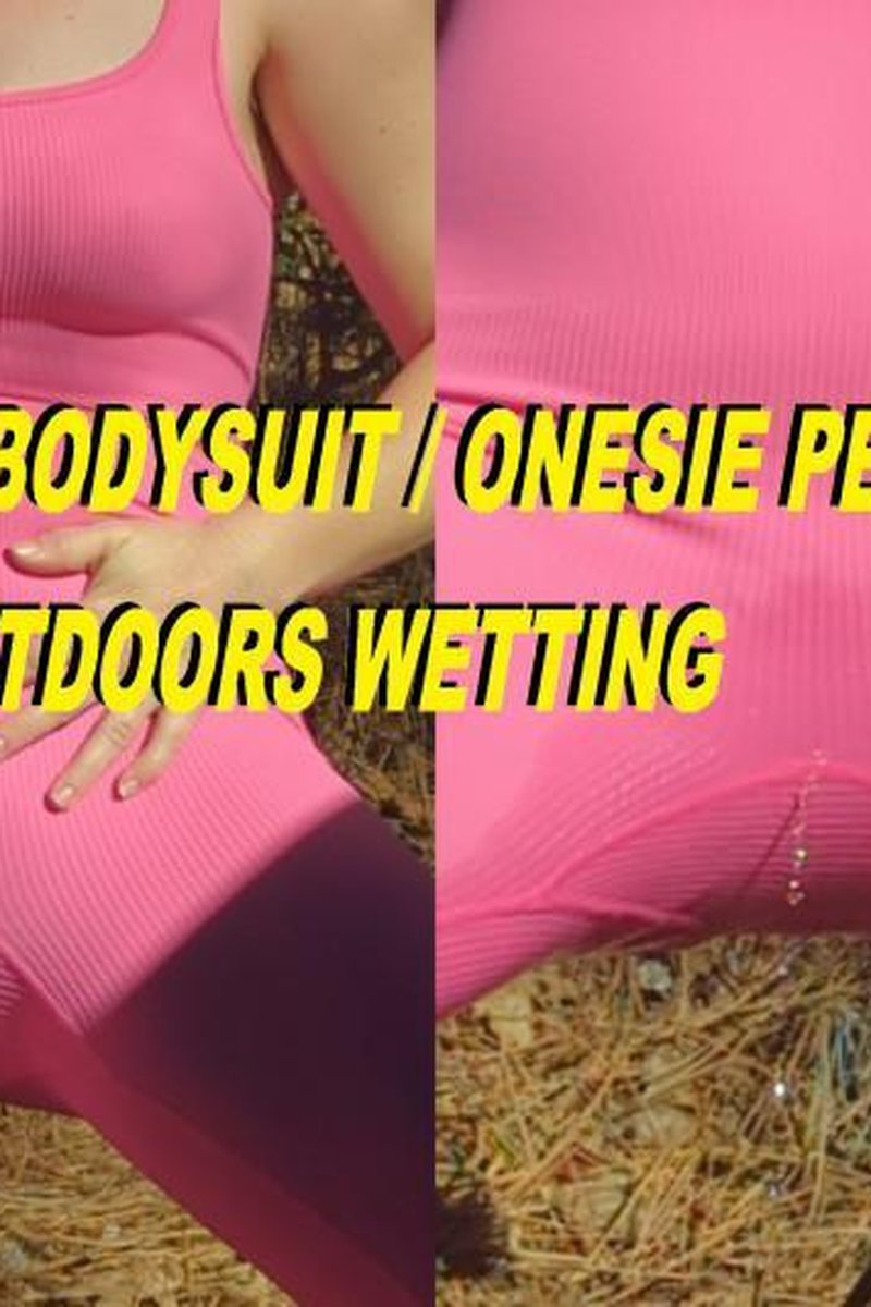 Outdoor Pee In Pink Onesie Bodysuit - Screenshot 1 of 4 - Golden Shower