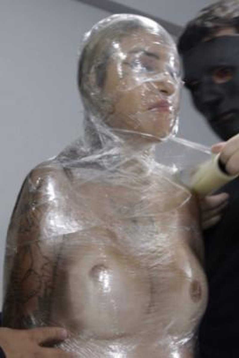 Mummifying Akemi With Plastic Wrap - Screenshot 1 of 4 - Bondage